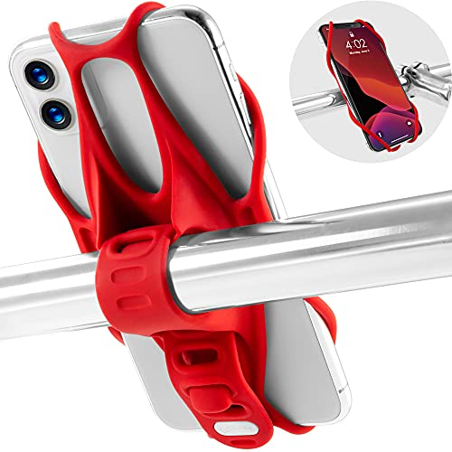 BONE Handyhalterung für Lenker – Silikon Smartphone Halter für Fahrrad & Motorrad – Universal für 5,8–7,2 Zoll iPhone, Samsung, Pixel – Bike Tie 3 Rot