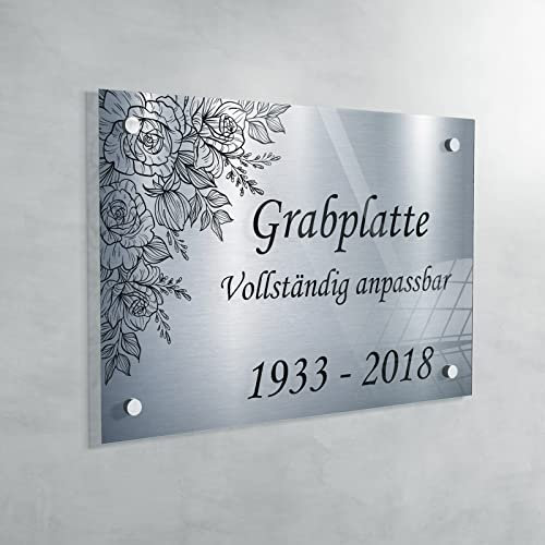 Personalisierte Troglass Grabplatte - 10 Farben und 30 Designs Erhältlich - Anpassbare Abmessungen (fond Argent - Silber)