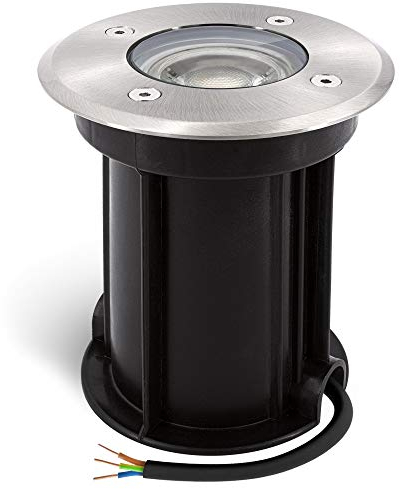 linovum BORU Bodeneinbaustrahler IP67 für aussen mit LED GU10 2W warmweiß - Bodenleuchte rund Ø 110mm befahrbar 230V mit Kabel