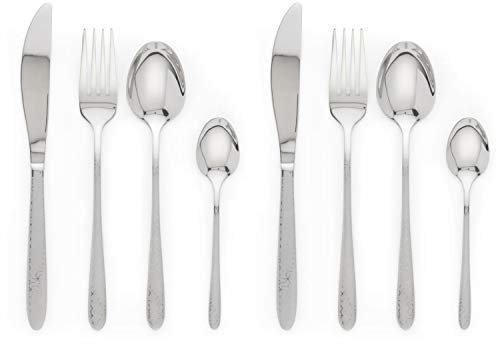 Russell Hobbs COMBO-6706 Geometric 32-Piece Cutlery Set - Stainless Steel Silverware, Flatware Service for 8, Tableware Set Includes Knives, Forks, Tablespoons and Teaspoons, Geometric Handle Design
