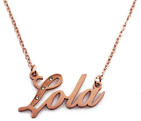 Lola Italic Personalised Name Necklace With Cubic Zirconia Rose Gold Plated , Custom Dainty Name Pendants, Jewellery for Ladies, Girlfriend, Mother, Sister, Friends