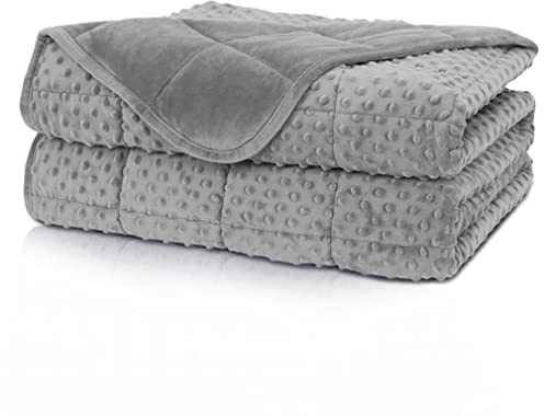 Huloo Sleep Gewichtete Decke, Queensize, 6,8 kg, für Erwachsene (152,4 x 203,3 cm, grau), atmungsaktiv, weich, Minky, gewichtete Überwurfdecke für alle Jahreszeiten, schwere Decke mit hochwertigen