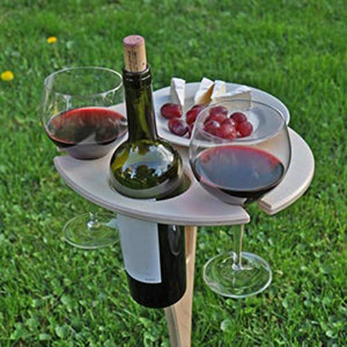 FeiliandaJJ Weintisch im Freien, Outdoor Tragbar Bier Wein Tisch, Holz Rund Klappbar Weintisch Camping Picknick, Zusammenklappbarer Picknicktisch für Außenbereich Garten Strand Party (Weiß)