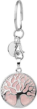 Jxuzh Porte-clés arbre de vie avec pierres précieuses - Porte-clés arbre de vie - Pierre précieuse naturelle - Arbre de vie - Chakra - Pierres de guérison Reiki - Cristal rose