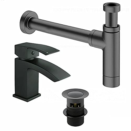 home store Bathroom Basin/Sink Mixer Tap & Waste Including Bottle Trap Black
