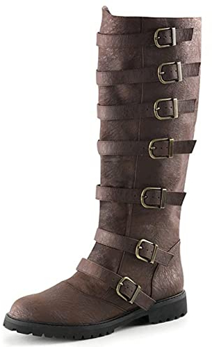 XDXDO Stivali medievali con 7 Fibbia, PU in Pelle da Uomo Steampunk Boots Ginocchio Lacci Shoes Shoes Stivale in Costume da Equitazione Larp per Cosplay,Marrone,44