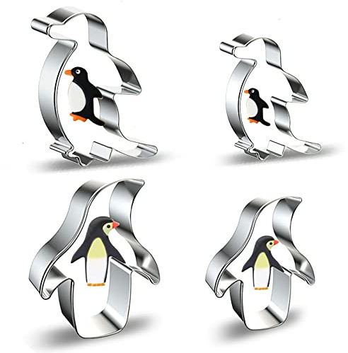 Pinguin-Ausstechformen-Set zum Backen – 4-teilig – Tier-Pinguin-förmige Ausstechformen kleine Kekse Fondant Formen für Kinder Geburtstag Urlaub Party Dekorationen – Edelstahl