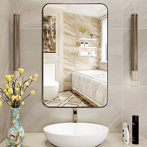 COSTWAY Rectangular Wall Mirror, Metal Frame Makeup Shaving Bathroom Mirrors, Modern Large Vertical/Horizontal Hanging Vanity Mirror for Bedroom, Living Room and Entryway (Black, 81 x 51cm)