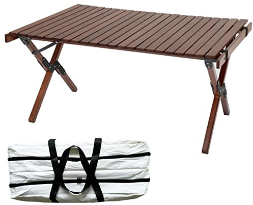 PYapron Klappbarer Campingtisch, Ultraleicht Holz Klapptisch Tragbar für Picknick Camping mit Tragetasche,Platzsparend,Robust,Nachhaltiges Bambus Holz für Reise Picknick,Walnut Color,60x45x36cm