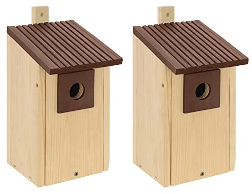 2X Nistkasten- Holz-NISTKASTENSET, Vogelhaus-Meisenkasten-Nisthohle,aus Holz Natur,wetterfest, Massivholzkonstruktion,Deko Garten