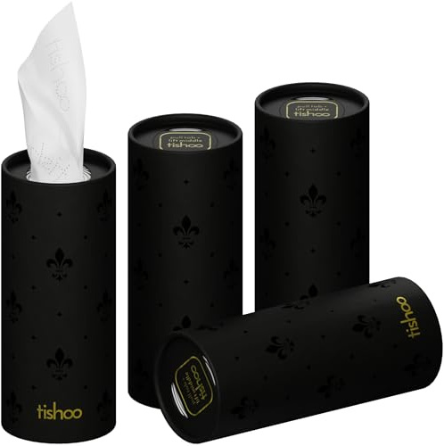 tishoo Hyaluronic Acid-Infused Luxury 4-Ply Tissues | 40 Tubes, Black | Indulgent ultra soft tissues for car cup holders, home & travel. Gentle on skin, gorgeous & giftable | 40 sheets each