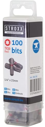 STROXX – Bit Box mit 100Stk. TX30 Bits für Bohrschrauber&Schraubendreher – Schraubenbit mit Farbcode zur schnellen Identifizierung des richtigen Bittyps – Bit Set inkl.