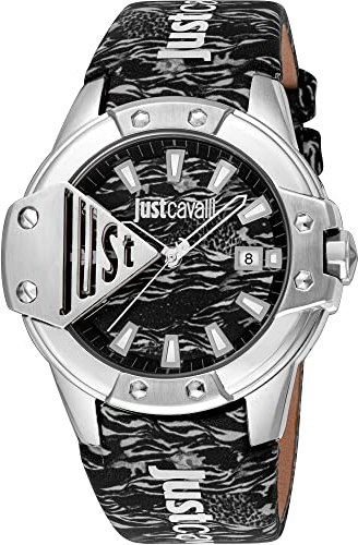 Just Cavalli Herren Analog Quarz Uhr mit Leder Armband JC1G260L0025