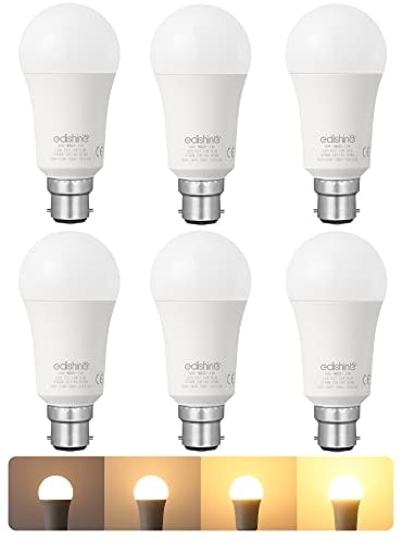 EDISHINE 6 Pack Dimmable Bayonet Light Bulb, Warm White 2700K, 14W LED Bulb,100W Incandescent Equivalent, BC GLS A60 Energy Saving Light Bulb, B22 Bulb for Table lamp, Chandelier, Pendant Light
