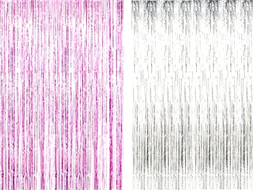 AILEXI Rose Argent Bande Fond 2pcs 92CM*245CM Rideau Frangé de Feuille pour La Décoration de Fête de Photo
