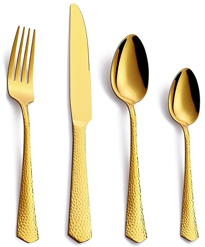 FULLYWARE 24-Piece Silverware Flatware Set, Stainless Steel Gold Mirror Polished Cutlery Set Include Forks, Spoons and Knives, Service for 6, Dishwasher Safe