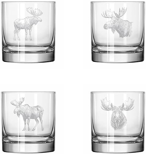 Set mit 4 Gläsern, 325 ml, Whiskey, altmodisches Geschenk, Elch-Kollektion