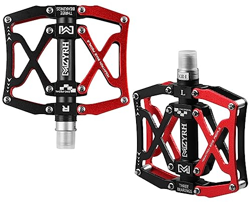 CalmGeek Fahrradpedale Pedale Fahrrad mit 3 Abgedichtete Lager, Leichte Anti-Rutsch Aluminium Fahrradpedale, 9/16 Zoll Fahrräder Pedale für Rennrad, MTB, E-Bike Stadtrad (Schwarz & Rot)