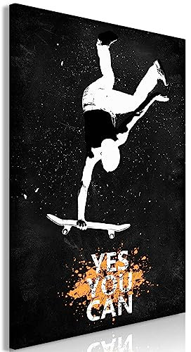 murando - Wandbilder Skater 60x90 cm 1 tlg - Wand Deko Leinwand Bilder Groß Wanddeko Wohnzimmer Schlafzimmer Kunstdruck Skateboard Hobby Sport Aufschrift Motivationsmotto Yes You Can