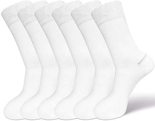 LOFIR Bambus Socken für Damen Herren: Bambusfaser-weiche Kurze Bambus Strümpfe Antibakterielle Atmungsaktive Bambussocken Anti Schweiss Hohe Elastizität Crew Sportsocken Weiß 6 Paare GroBe 43-46