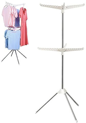 Huasean Clothes Drying Rack,3 Pivoting Arms 2 Tiers Tripod Clothes Rack,Portable Stainless Steel Garment Racks Indoor For 48 Pieces Of Clothes,160cm High