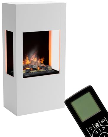 GLOW FIRE Wasserdampf Kamin BÖLL (Standkamin) - Elektrokamin mit realistischen LED 3D-Flammen, Knistereffekt & Fernbedienung, 74x145x44 cm - Opti-Myst 600 Elektro Kamin mit Holz-Deko, Weiß