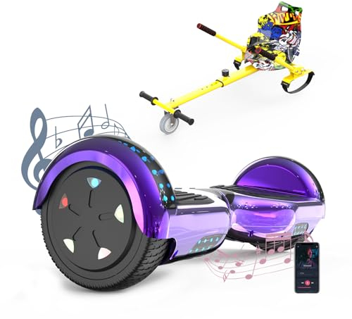 VOUUK 6,5 Zoll Hoverboard mit Sitz, Hoverboard mit Kart, Bluetooth und LED Lichter, für Kinder