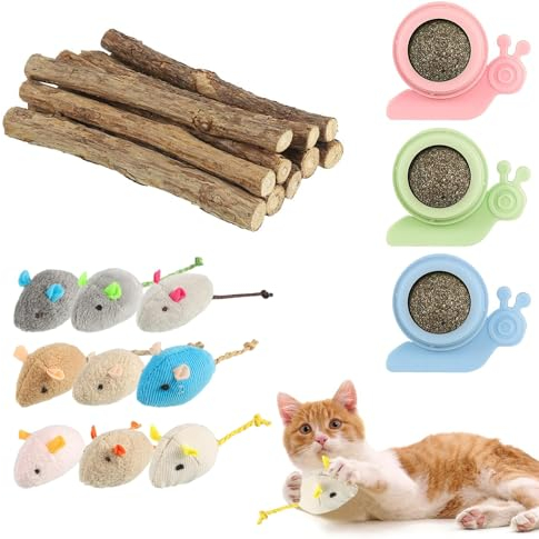 Fanshiontide Katzenminze Stick 22 Stück,9 Katzenspielzeug Maus,Matatabi Stick für Katzen,3 Katzenminze Ball für Katzenwand Katzenminze Spielzeug für Katzen zur Zahnreinigung,Zahn Kauspielzeug