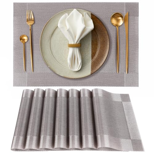 Gucass Set di 8 Tovagliette Americane Lavabile, Tovagliette Colazione in PVC, Tovagliette Resistente al Calore e Antiscivolo, Eleganti Tovagliette per Tavolo della Cucina e Sala(45x30cm, Marrone)