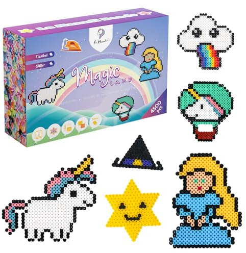 La Manuli Bügelperlen Set - 4500 Stück Bügelperlen für Mädchen Kinder, 5mm Midi Steckperlen, Komplett Bastelset für Mädchen, 24 Farben Sortierbox mit 1 Große und 3 Kleine Platten, 25 Vorlagen