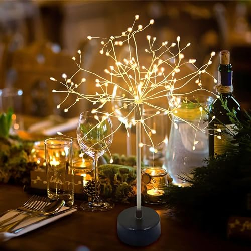 EONANT Feuerwerk Tischlampe, 120LED batteriebetriebene/USB Löwenzahn Kupferdraht Blinklicht, Feuerwerk Sprite mit Fernbedienung, Party Restaurant, Hochzeit, Weihnachtsdekoration (2Pack)