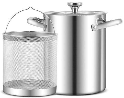4L Spargeltopf 304 Edelstahl Fritteuse Topf Spargel Gemüse Dampfgarer Spaghetti Nudeln Herdplatten-Kocher Mit Abnehmbarem Korb Und Deckel, Silber