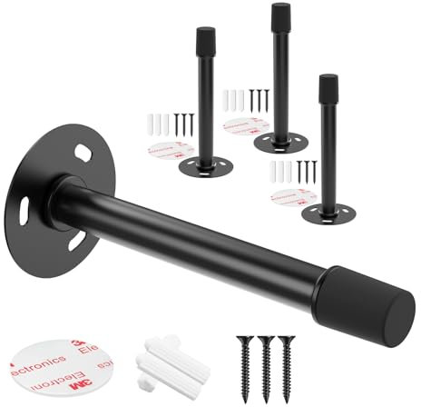Mousike Door Stoppers for Wall,Door Stoppers for Bottom of Door,Wall Protetor from Door Knobs,with Soft Rubber Tip Protect Wall & Doo(Black 4Pack)