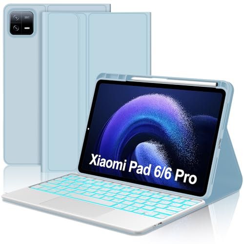 Teclado con Trackpad para Xiaomi Pad 6/6 Pro 11, Teclado Bluetooth Desmontable con Retroiluminación de 7 Colores y Funda Protectora para Tablet Xiaomi Pad 6/6 Pro 2023 11 Pulgadas, Azul Claro