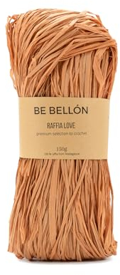 BE BELLÓN Ovillo de Rafia Natural para Tejer Crochet - Especial Ganchillo para Bolsos y Sombreros - Manualidades y Relleno - Madejas de Colores, 150g Terracota