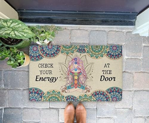 MIAOMANSENSTORE Door mat indoor Check Your Energy At The Door Yoga Doormat, Spiritual Doormat For Yoga Lovers, Meditation Gifts, Yoga Pose, Positive Vibes Only Doormat Home Decor