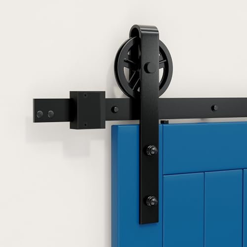 SKYSEN Schiebetür Komplettset 243cm Großes Rad Schiebetürbeschlag für Schiebetürsystem mit Bodenführung, Schiebetür Schiene Perfekt Raumspart Raumtrenner für 1 Innentüren, Zimmertür, Holztür