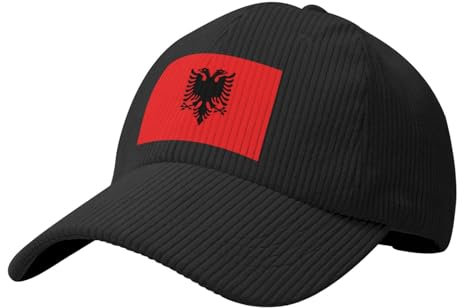 Baseballkappe mit albanischer Flagge, aus Cord, lässiger Stil, für Damen und Herren, Vintage-Baseballkappe, verstellbar, Trucker-Kappe, Schwarz, Einheitsgr��e