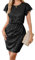GRACE KARIN Damen Bleistiftkleid Glitzernd Paillettenkleid Rüschen Partykleider Schwarz L