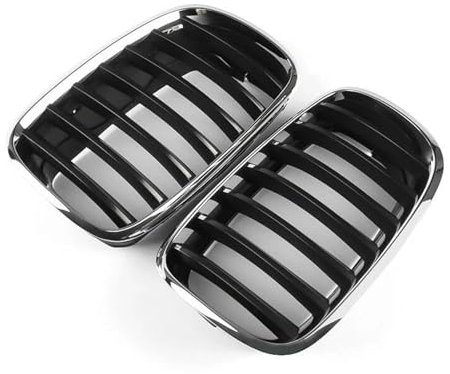 QQBIKP [Replacement] Parrilla X5 X6 Negra + Marco Cromado, Parachoques Delantero, Rejilla Tipo riñón for BMW X5 E70 X6 E71 2007-2013 51137157687 51137157688