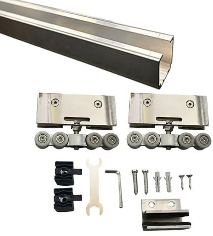 AERREGI KIT SISTEMA SCORREVOLE PER PORTE VETRO CON ATTACCO A SOFFITTO PORTATA 80 Kg SPESSORE VETRO 4-12 mm (200, Kit Lusso)