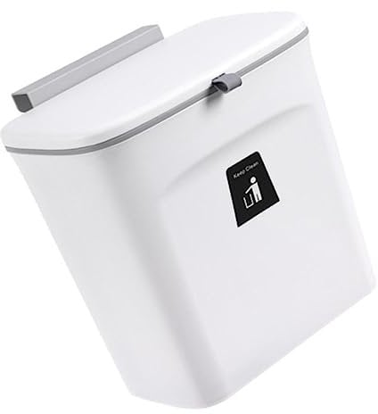 CAXUSD Wall Mounted Trash Can with Lid Compact Hanging Wastebasket for Kitchen Cabinets Easy to Install Space-saving Design for under Cupboard Bedroom and Office Use Slider Garbage Bin