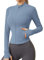 IECCP Sportjacke Damen Laufjacke Langarm Gym Tops Yoga Fitness Shirt Atmungsaktive Sportjacke Reißverschluss Leicht Trainingsjacke mit Daumenloch Grau Blau XS