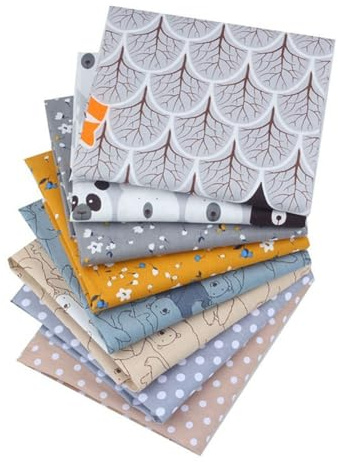 BrightGlow Baumwolle Stoff 8 Stück 25x25cm Baumwollstoff Meterware Patchwork Stoffpaket Stoffreste zum Nähen Baumwolle Stoffbündel Baumwolltuch für Patchwork Quilten DIY Handwerk Brauner Grizzlybär