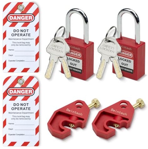 Bwintech 2 piezas 38MM surtidos candados de seguridad rojo con llave con disyuntor candado de seguridad Loto Tag candado de seguridad