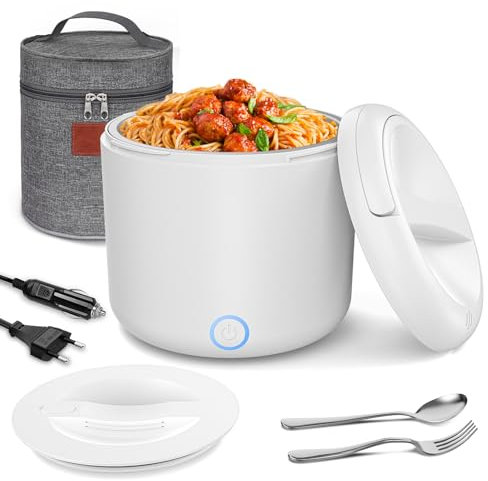 Herrfilk Boîte à déjeuner électrique 100 W pour adulte, avec couverts et sac à déjeuner isotherme, 3 en 1, 12/24/230 V, anti-fuite, en acier inoxydable 304, pour voiture, camion, bureau
