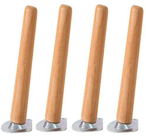 Lot de 4 pieds de meubles en bois de chêne massif - Filetage M8 - Pieds de rechange coniques pour chaise, canapé, table, bureau, armoire - 20 cm - Pieds inclinés