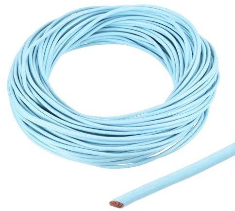 DMiotech 1mm Pale Blue Leather Cord, 20m(22 Yards) Round Leather Rope Lace Leather Strings for Crafting Necklace Bracelet Beading Jewelry Making DIY Projects