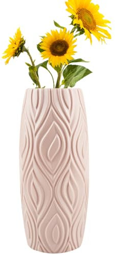 Vase créatif en plastique - Aspect céramique - Motif de feuilles en céramique - Vase géométrique moderne pour salon, mariage, jardin, bureau, décoration de Noël (rose)