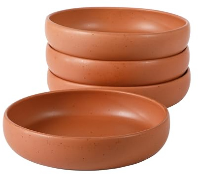Bloomhouse - Two Time Oprah's Favorite Things Winner - Corsica Clay 4-Piece Dinner and Pasta Bowl Set – Burnt Apricot Terracotta Stoneware for Meals, Serving & Everyday Use